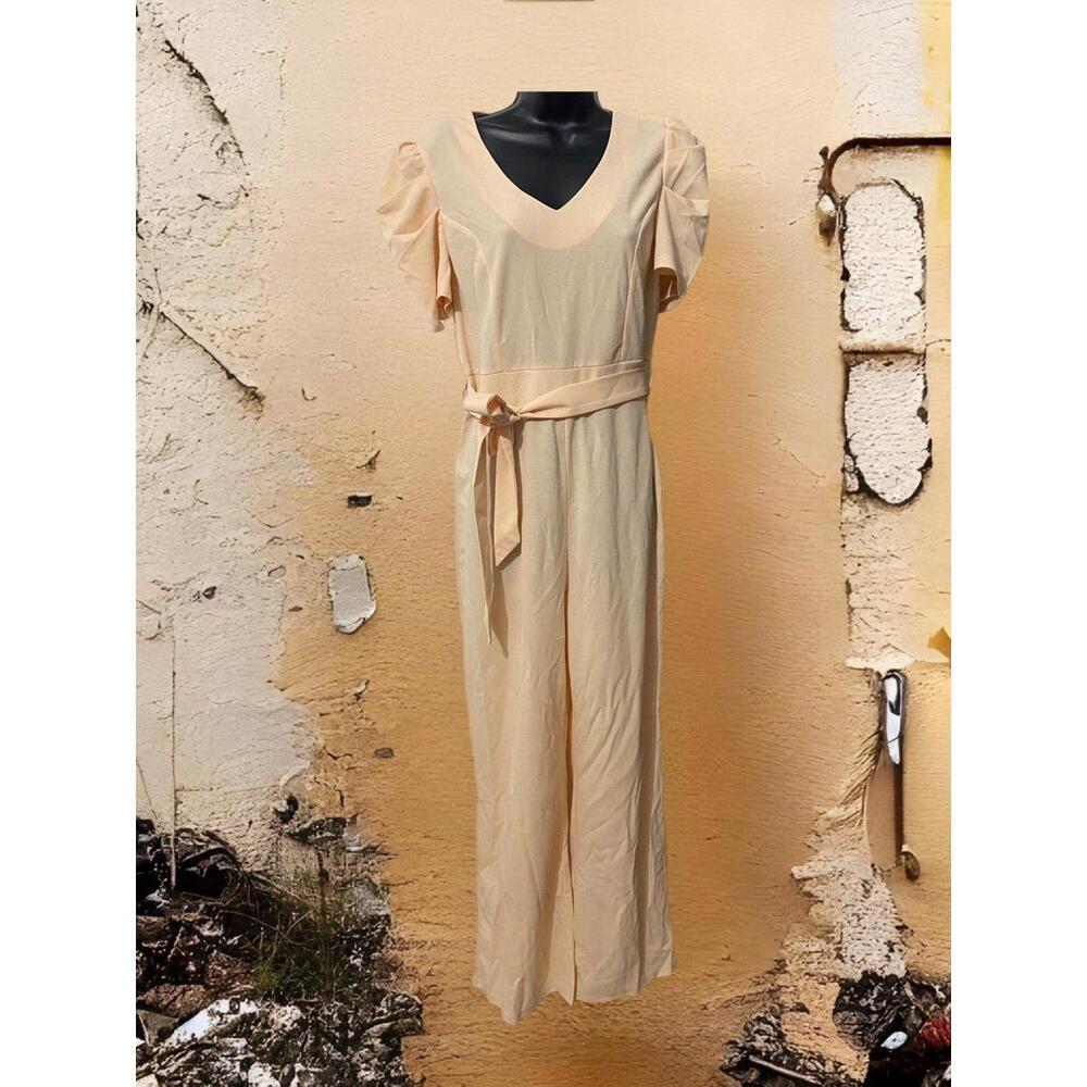Elegant Blush Puff Sleeve Jumpsuit-Medium-New(0026)